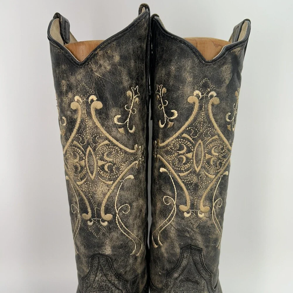 Circle G Boots Womens Size 7.5 L5048 Embroidered Crackle Western Cowgirl Leather